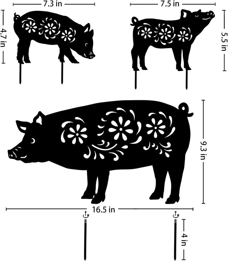 EZTZEN Pig Metal Garden Stakes Decorative,Pig Gifts for Women/Men/Pig Lovers Gifts,Black Pig Silhouette Statues Garden Decor for Outside,Outdoor Decor,Yard Art,Patio,Lawn Ornaments - Image 3